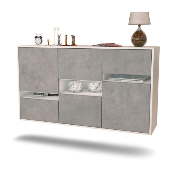 Sideboard Hayward | hängend | Korpus Weiß | Front in Beton Optik | 136x79x35cm (BxHxT)