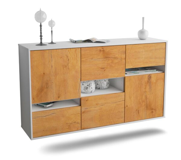 Sideboard Hayward | hängend | Korpus Weiß | Front in Eiche Holz Optik | 136x79x35cm (BxHxT)