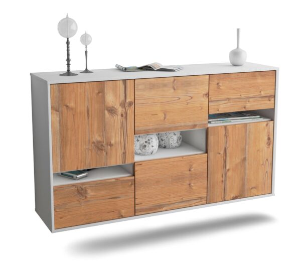 Sideboard Hayward | hängend | Korpus Weiß | Front in Pinie Holz Optik | 136x79x35cm (BxHxT)