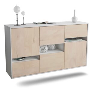 Sideboard Hayward | hängend | Korpus Weiß | Front in Zeder Holz Optik | 136x79x35cm (BxHxT)