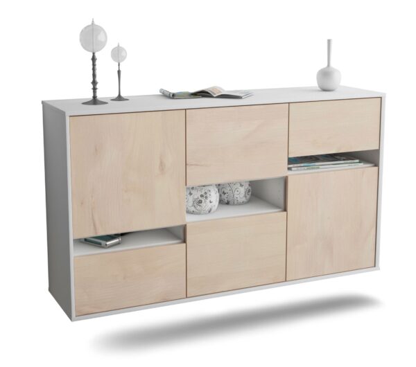 Sideboard Hayward | hängend | Korpus Weiß | Front in Zeder Holz Optik | 136x79x35cm (BxHxT)