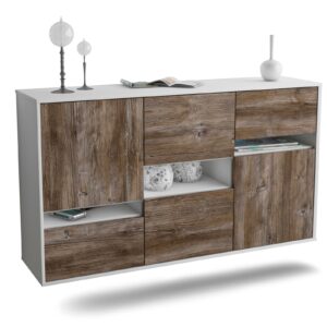 Sideboard Hayward | hängend | Korpus Weiß | Front in Treibholz Holz Optik | 136x79x35cm (BxHxT)
