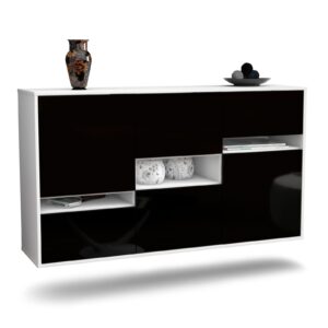 Sideboard Hayward | hängend | Korpus Weiß | Front in Hochglanz Schwarz | 136x79x35cm (BxHxT)