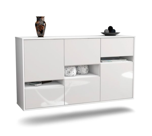 Sideboard Hayward | hängend | Korpus Weiß | Front in Hochglanz Weiß | 136x79x35cm (BxHxT)