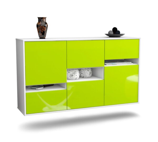 Sideboard Hayward | hängend | Korpus Weiß | Front in Hochglanz Grün | 136x79x35cm (BxHxT)