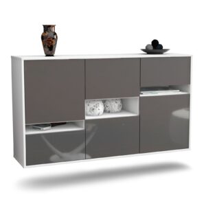 Sideboard Hayward | hängend | Korpus Weiß | Front in Hochglanz Grau | 136x79x35cm (BxHxT)