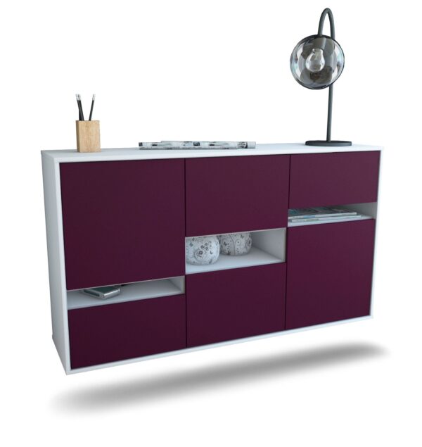 Sideboard Hayward | hängend | Korpus Weiß | Front in Lila | 136x79x35cm (BxHxT)