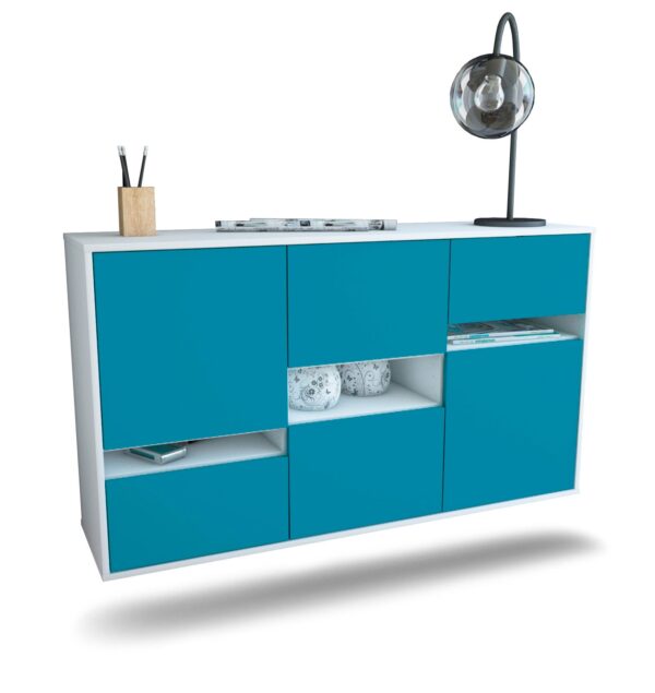 Sideboard Hayward | hängend | Korpus Weiß | Front in Türkis | 136x79x35cm (BxHxT)