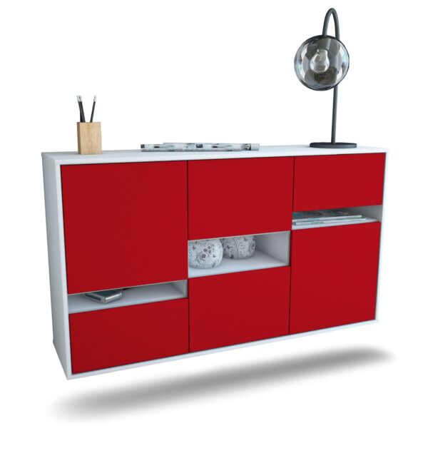 Sideboard Hayward | hängend | Korpus Weiß | Front in Bordeaux | 136x79x35cm (BxHxT)