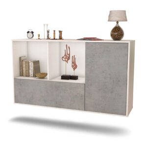 Sideboard Palmdale | hängend | Korpus Weiß | Front in Beton Optik | 136x79x35cm (BxHxT)