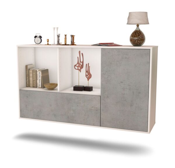 Sideboard Palmdale | hängend | Korpus Weiß | Front in Beton Optik | 136x79x35cm (BxHxT)