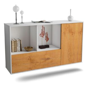 Sideboard Palmdale | hängend | Korpus Weiß | Front in Eiche Holz Optik | 136x79x35cm (BxHxT)