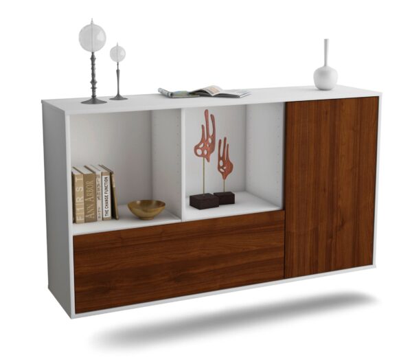 Sideboard Palmdale | hängend | Korpus Weiß | Front in Walnuss Holz Optik | 136x79x35cm (BxHxT)