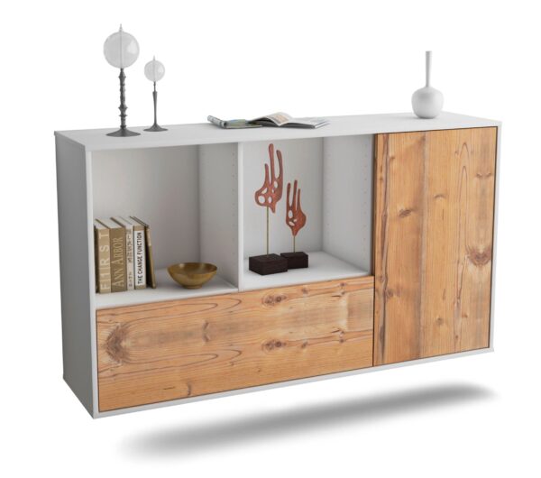 Sideboard Palmdale | hängend | Korpus Weiß | Front in Pinie Holz Optik | 136x79x35cm (BxHxT)