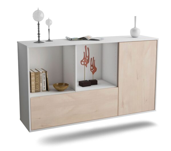 Sideboard Palmdale | hängend | Korpus Weiß | Front in Zeder Holz Optik | 136x79x35cm (BxHxT)