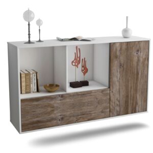 Sideboard Palmdale | hängend | Korpus Weiß | Front in Treibholz Holz Optik | 136x79x35cm (BxHxT)