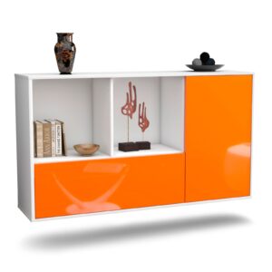 Sideboard Palmdale | hängend | Korpus Weiß | Front in Hochglanz Orange | 136x79x35cm (BxHxT)