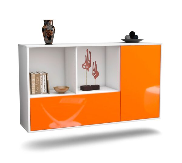 Sideboard Palmdale | hängend | Korpus Weiß | Front in Hochglanz Orange | 136x79x35cm (BxHxT)