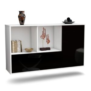 Sideboard Palmdale | hängend | Korpus Weiß | Front in Hochglanz Schwarz | 136x79x35cm (BxHxT)