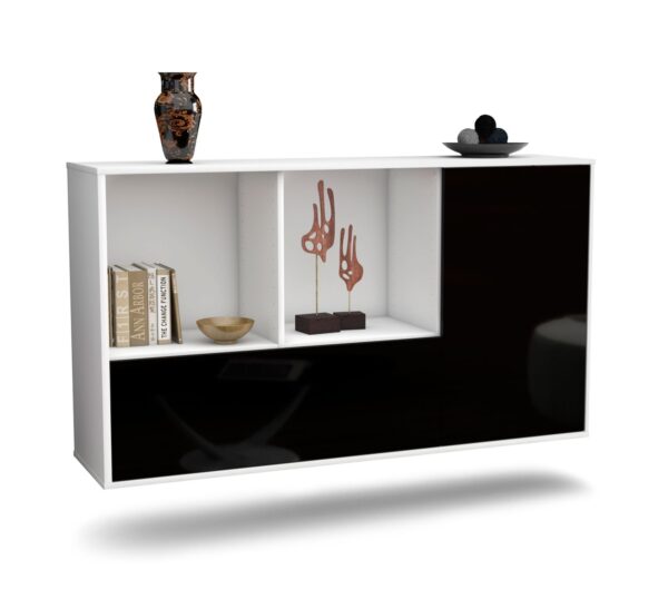 Sideboard Palmdale | hängend | Korpus Weiß | Front in Hochglanz Schwarz | 136x79x35cm (BxHxT)