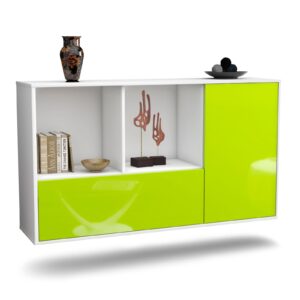 Sideboard Palmdale | hängend | Korpus Weiß | Front in Hochglanz Grün | 136x79x35cm (BxHxT)