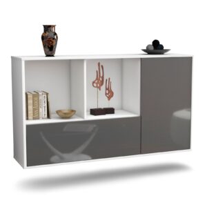 Sideboard Palmdale | hängend | Korpus Weiß | Front in Hochglanz Grau | 136x79x35cm (BxHxT)