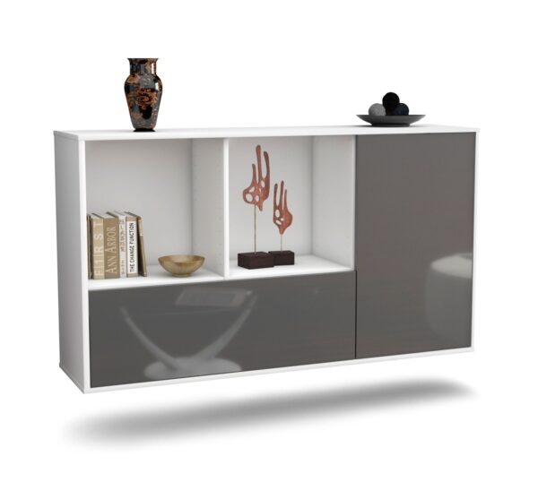 Sideboard Palmdale | hängend | Korpus Weiß | Front in Hochglanz Grau | 136x79x35cm (BxHxT)