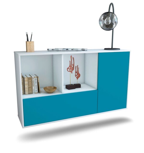 Sideboard Palmdale | hängend | Korpus Weiß | Front in Türkis | 136x79x35cm (BxHxT)