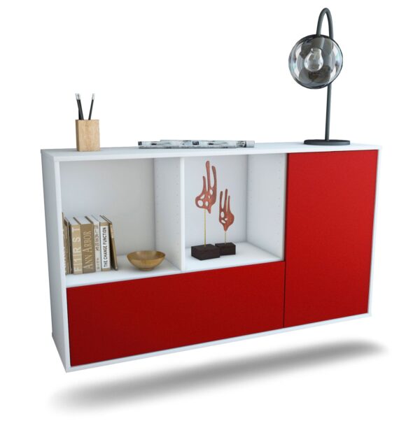 Sideboard Palmdale | hängend | Korpus Weiß | Front in Bordeaux | 136x79x35cm (BxHxT)