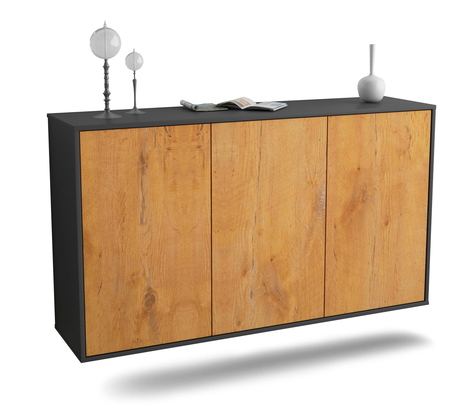 Sideboard Chattanooga | hängend | Korpus Anthrazit | Front in Eiche Holz Optik | 136x79x35cm (BxHxT) 1 Sideboard Chattanooga | hängend | Korpus Anthrazit | Front in Eiche Holz Optik | 136x79x35cm (BxHxT)