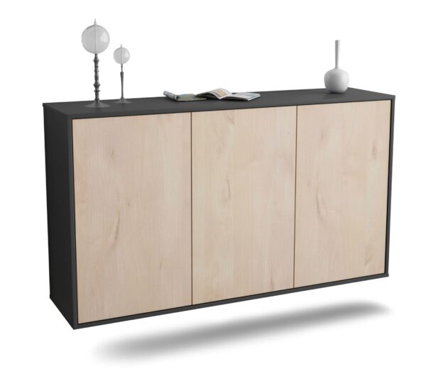 Sideboard Chattanooga | hängend | Korpus Anthrazit | Front in Zeder Holz Optik | 136x79x35cm (BxHxT)