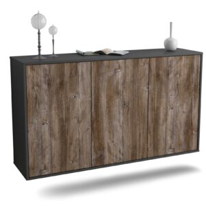Sideboard Chattanooga | hängend | Korpus Anthrazit | Front in Treibholz Holz Optik | 136x79x35cm (BxHxT)