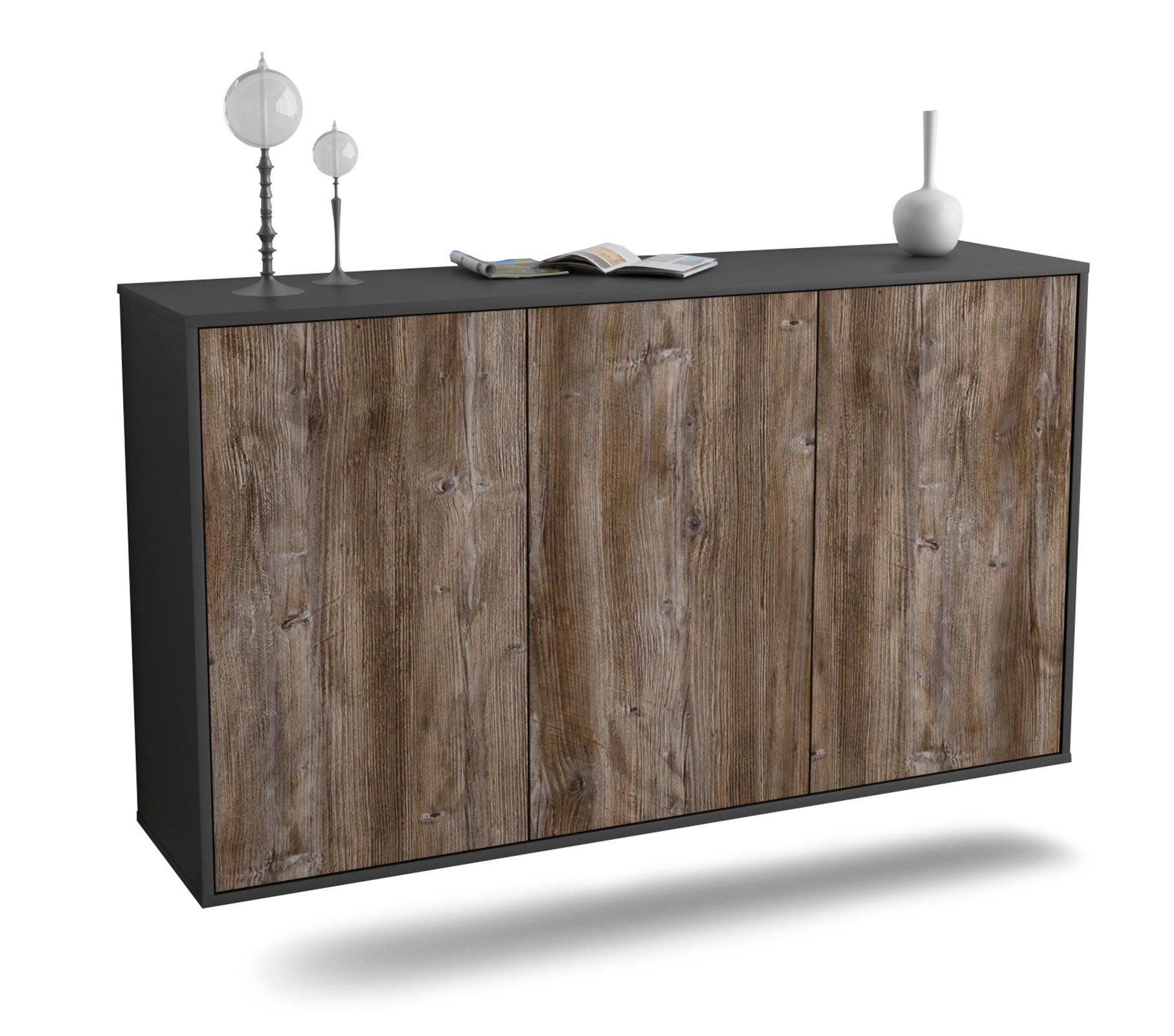 Sideboard Chattanooga | hängend | Korpus Anthrazit | Front in Treibholz Holz Optik | 136x79x35cm (BxHxT) 1 Sideboard Chattanooga | hängend | Korpus Anthrazit | Front in Treibholz Holz Optik | 136x79x35cm (BxHxT)