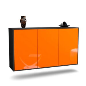 Sideboard Chattanooga | hängend | Korpus Anthrazit | Front in Hochglanz Orange | 136x79x35cm (BxHxT)