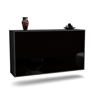 Sideboard Chattanooga | hängend | Korpus Anthrazit | Front in Hochglanz Schwarz | 136x79x35cm (BxHxT)
