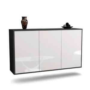 Sideboard Chattanooga | hängend | Korpus Anthrazit | Front in Hochglanz Weiß | 136x79x35cm (BxHxT)