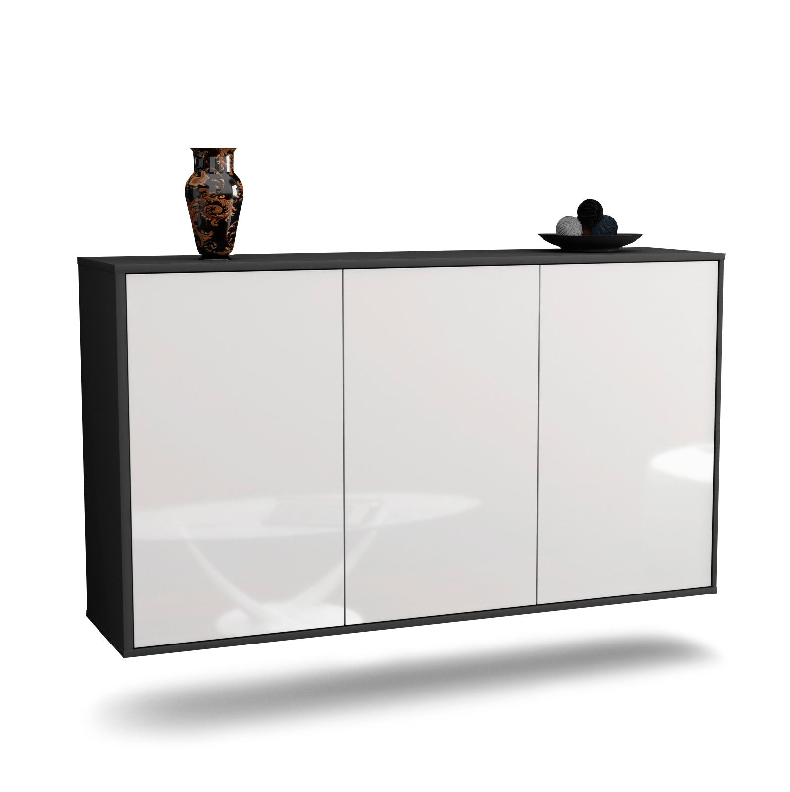 Sideboard Chattanooga | hängend | Korpus Anthrazit | Front in Hochglanz Weiß | 136x79x35cm (BxHxT) 1 Sideboard Chattanooga | hängend | Korpus Anthrazit | Front in Hochglanz Weiß | 136x79x35cm (BxHxT)