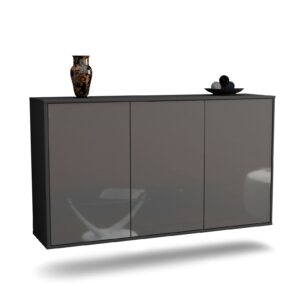Sideboard Chattanooga | hängend | Korpus Anthrazit | Front in Hochglanz Grau | 136x79x35cm (BxHxT)