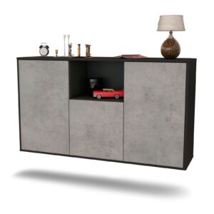 Sideboard Overland Park | hängend | Korpus Anthrazit | Front in Beton Optik | 136x79x35cm (BxHxT)