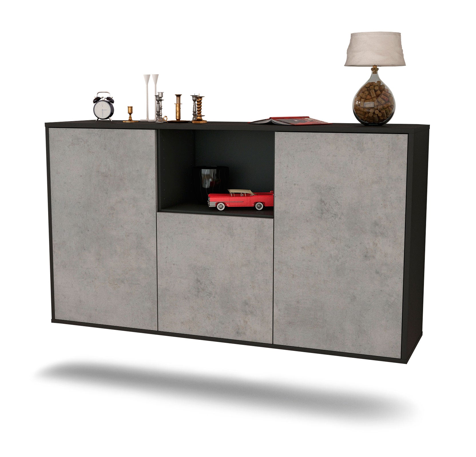 Sideboard Overland Park | hängend | Korpus Anthrazit | Front in Beton Optik | 136x79x35cm (BxHxT) 1 Sideboard Overland Park | hängend | Korpus Anthrazit | Front in Beton Optik | 136x79x35cm (BxHxT)