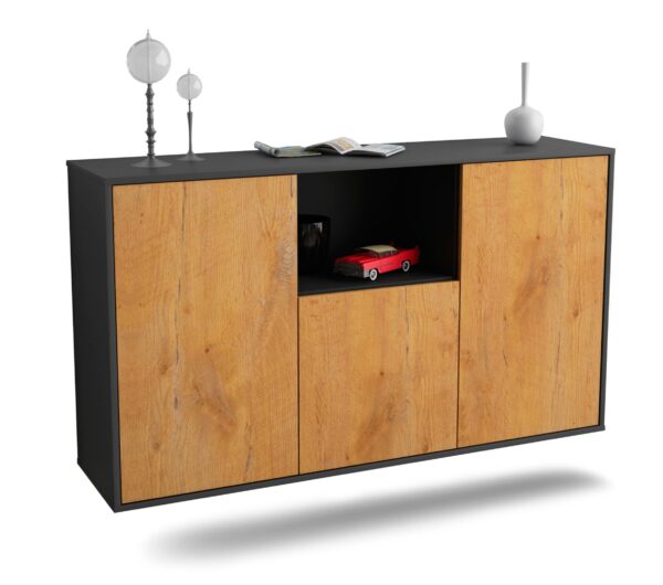 Sideboard Overland Park | hängend | Korpus Anthrazit | Front in Eiche Holz Optik | 136x79x35cm (BxHxT)