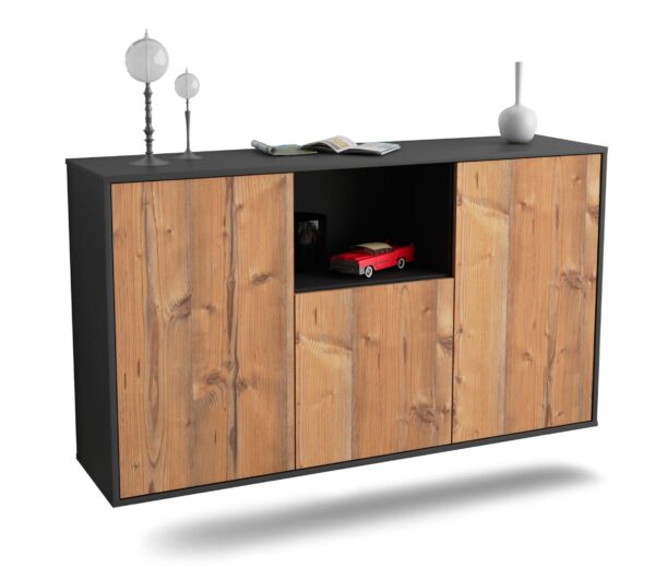 Sideboard Overland Park | hängend | Korpus Anthrazit | Front in Pinie Holz Optik | 136x79x35cm (BxHxT)