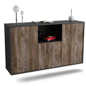 Sideboard Overland Park | hängend | Korpus Anthrazit | Front in Treibholz Holz Optik | 136x79x35cm (BxHxT)