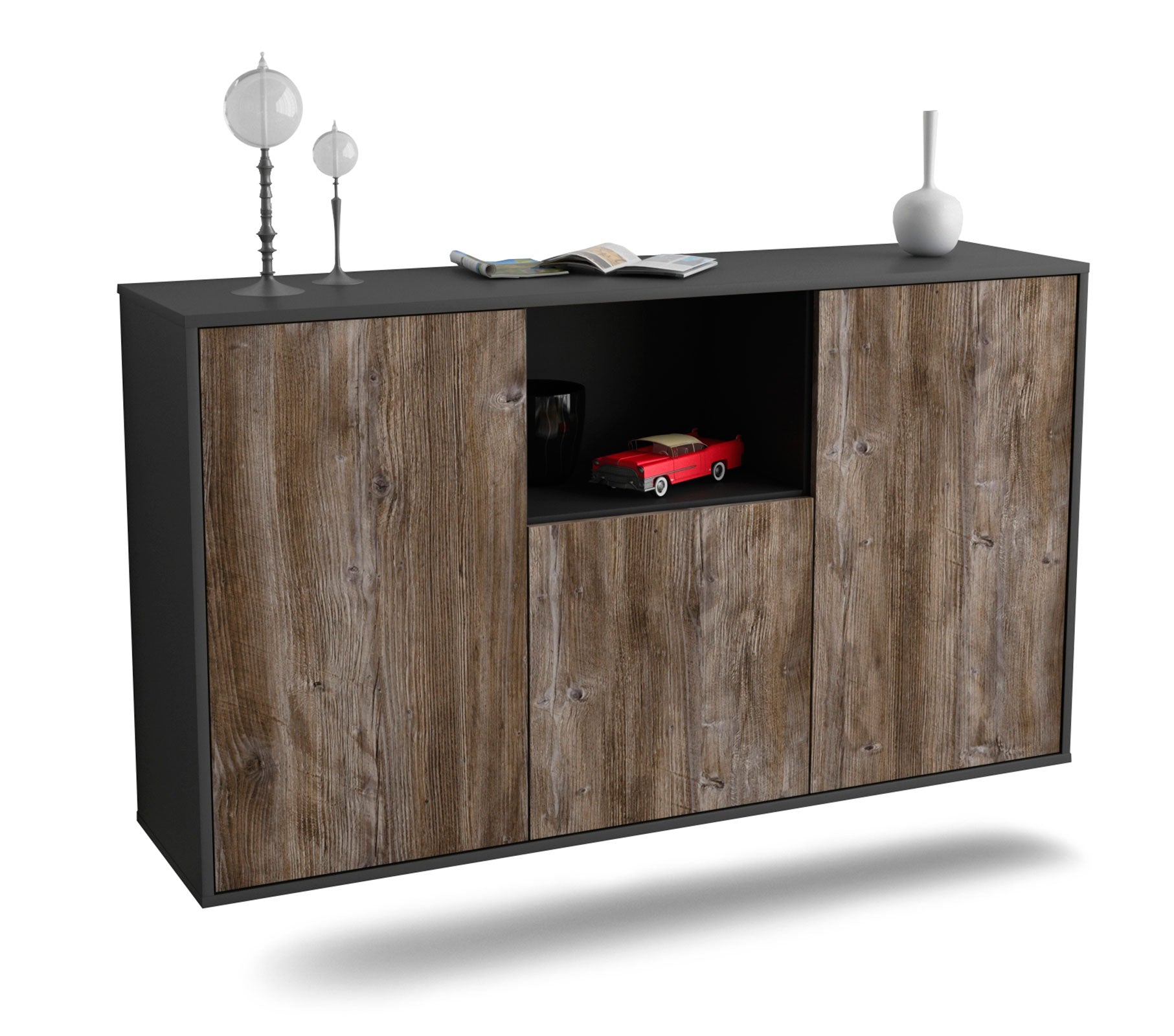Sideboard Overland Park | hängend | Korpus Anthrazit | Front in Treibholz Holz Optik | 136x79x35cm (BxHxT) 1 Sideboard Overland Park | hängend | Korpus Anthrazit | Front in Treibholz Holz Optik | 136x79x35cm (BxHxT)