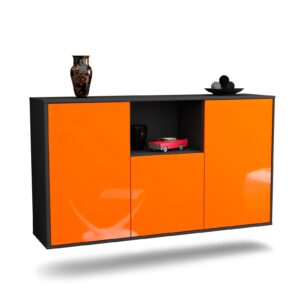 Sideboard Overland Park | hängend | Korpus Anthrazit | Front in Hochglanz Orange | 136x79x35cm (BxHxT)