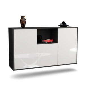 Sideboard Overland Park | hängend | Korpus Anthrazit | Front in Hochglanz Weiß | 136x79x35cm (BxHxT)