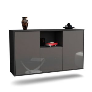 Sideboard Overland Park | hängend | Korpus Anthrazit | Front in Hochglanz Grau | 136x79x35cm (BxHxT)