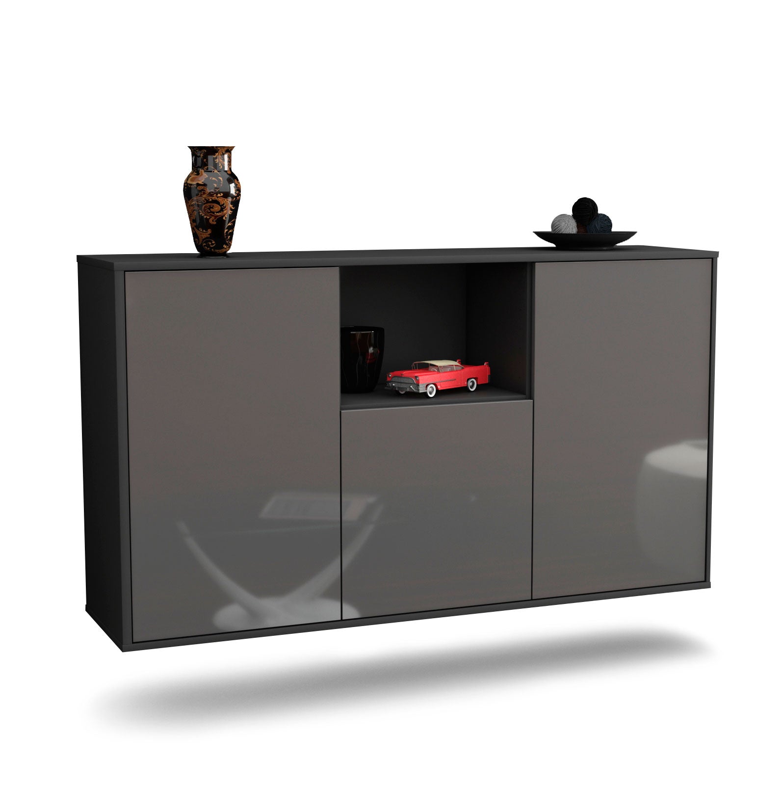 Sideboard Overland Park | hängend | Korpus Anthrazit | Front in Hochglanz Grau | 136x79x35cm (BxHxT) 1 Sideboard Overland Park | hängend | Korpus Anthrazit | Front in Hochglanz Grau | 136x79x35cm (BxHxT)