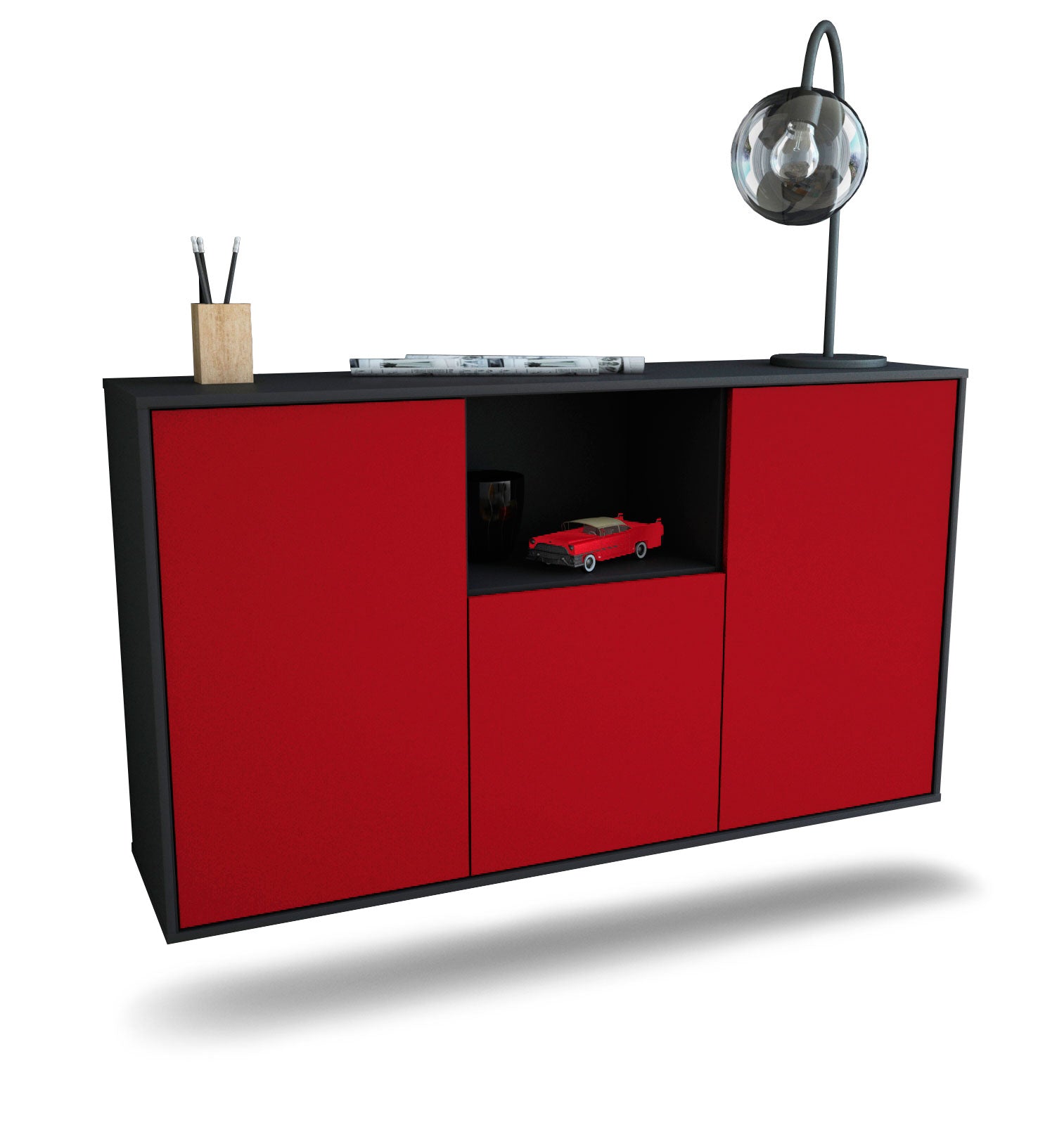 Sideboard Overland Park | hängend | Korpus Anthrazit | Front in Bordeaux | 136x79x35cm (BxHxT) 1 Sideboard Overland Park | hängend | Korpus Anthrazit | Front in Bordeaux | 136x79x35cm (BxHxT)