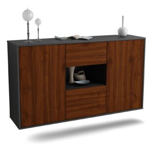 Sideboard Tallahassee | hängend | Korpus Anthrazit | Front in Walnuss Holz Optik | 136x79x35cm (BxHxT)